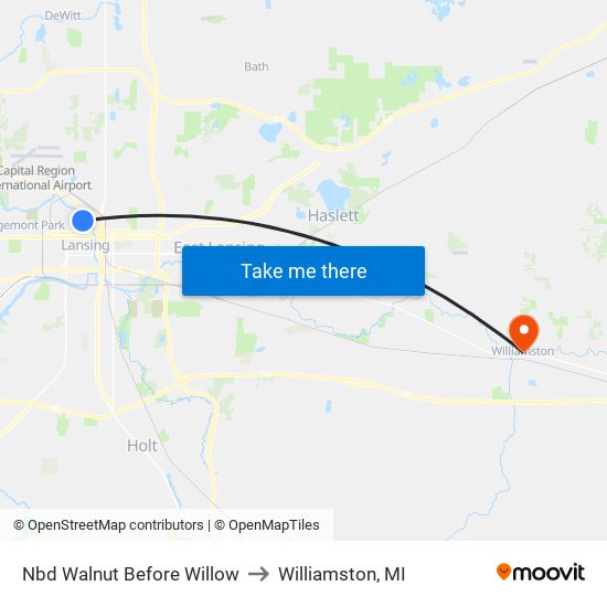 Nbd Walnut Before Willow to Williamston, MI map