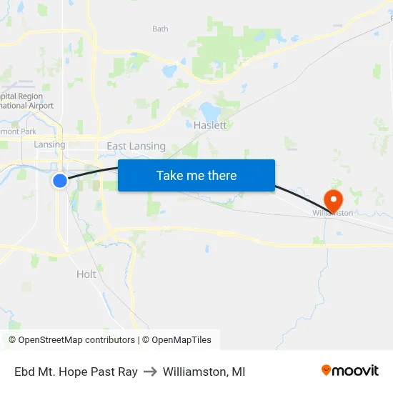 Ebd Mt. Hope Past Ray to Williamston, MI map