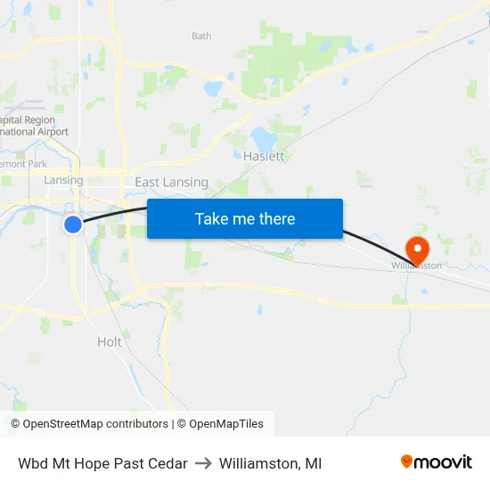 Wbd Mt Hope Past Cedar to Williamston, MI map