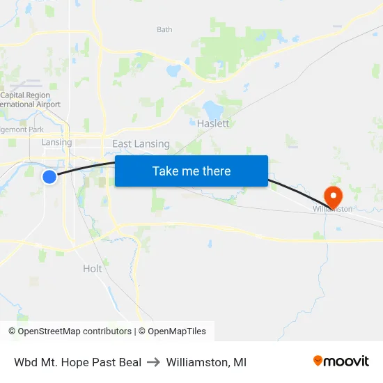 Wbd Mt. Hope Past Beal to Williamston, MI map