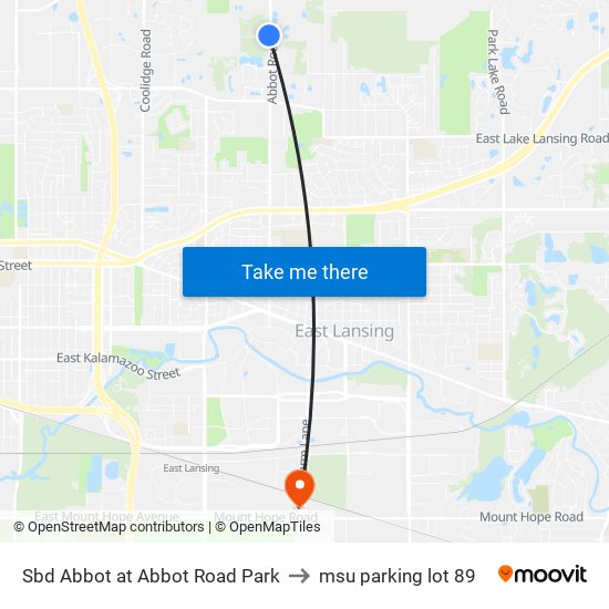 Sbd Abbot at Abbot Road Park to msu parking lot 89 map