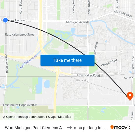 Wbd Michigan Past Clemens Ave to msu parking lot 89 map