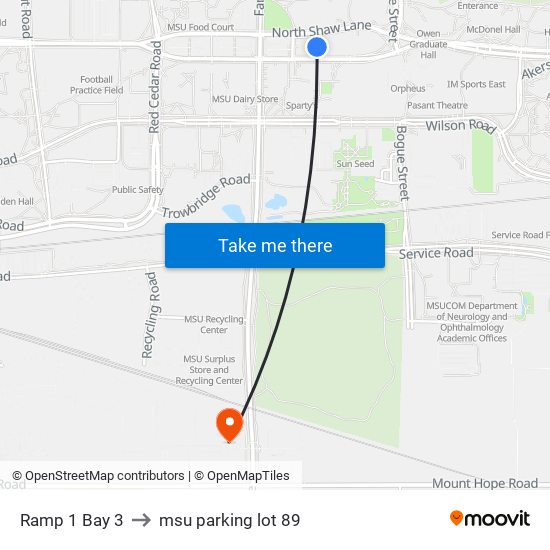 Ramp 1 Bay 3 to msu parking lot 89 map