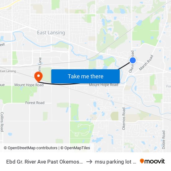 Ebd Gr. River Ave Past Okemos Rd to msu parking lot 89 map