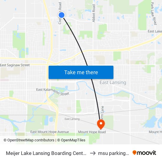 Meijer Lake Lansing Boarding Center (East Side) to msu parking lot 89 map