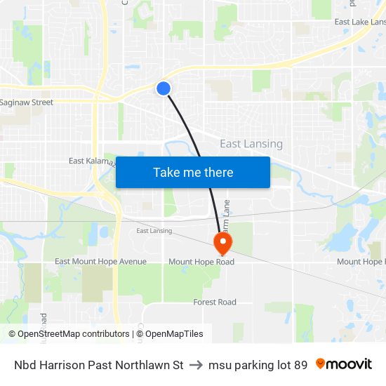 Nbd Harrison Past Northlawn St to msu parking lot 89 map