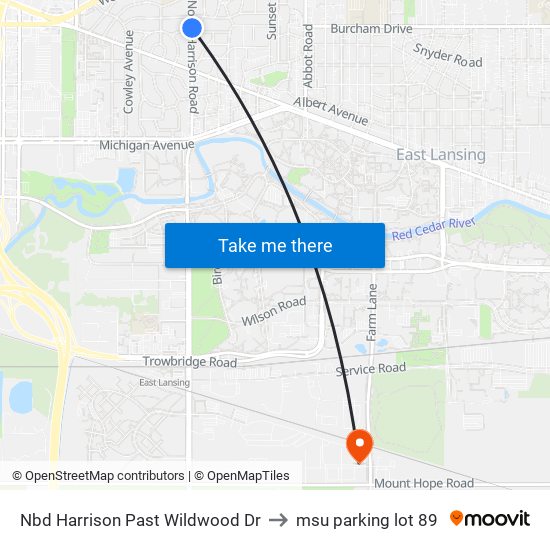 Nbd Harrison Past Wildwood Dr to msu parking lot 89 map