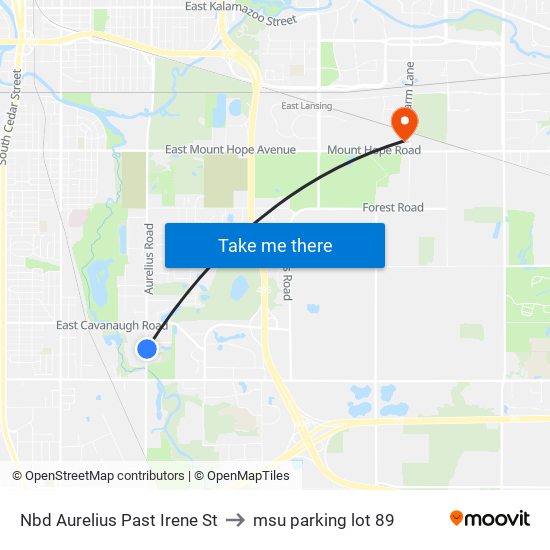 Nbd Aurelius Past Irene St to msu parking lot 89 map