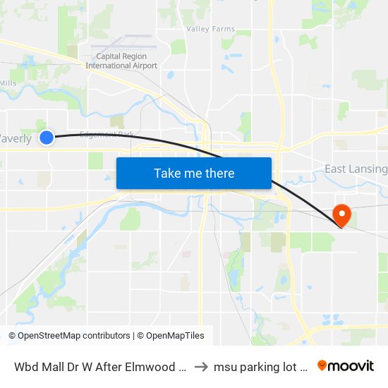 Wbd Mall Dr W After Elmwood Rd to msu parking lot 89 map