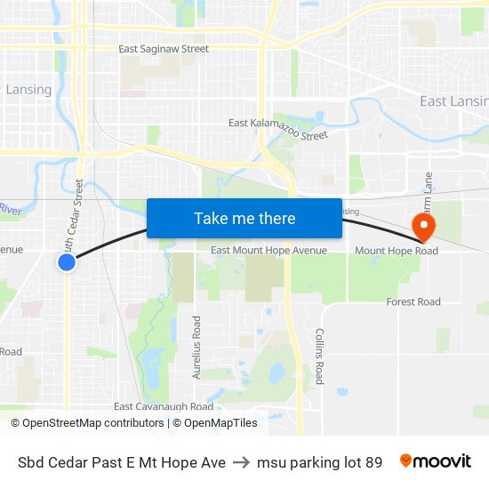 Sbd Cedar Past E Mt Hope Ave to msu parking lot 89 map