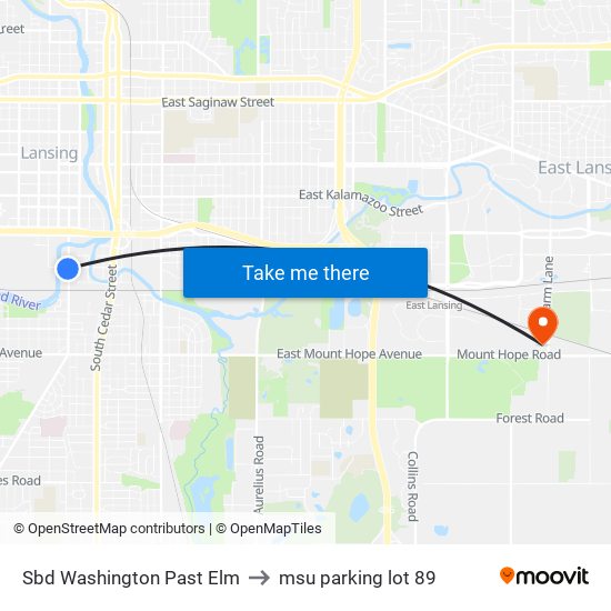 Sbd Washington Past Elm to msu parking lot 89 map