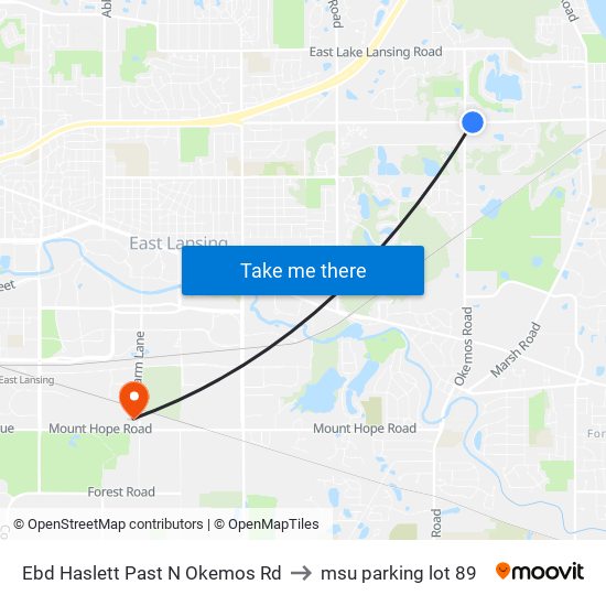 Ebd Haslett Past N Okemos Rd to msu parking lot 89 map