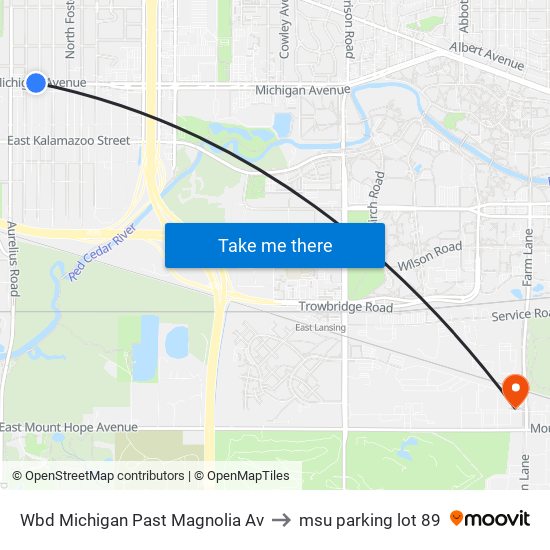 Wbd Michigan Past Magnolia Av to msu parking lot 89 map