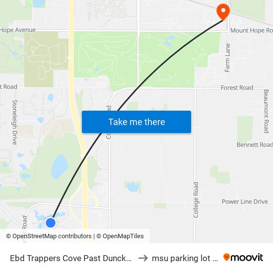 Ebd Trappers Cove Past Dunckel 2 to msu parking lot 89 map