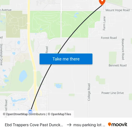 Ebd Trappers Cove Past Dunckel 4 to msu parking lot 89 map