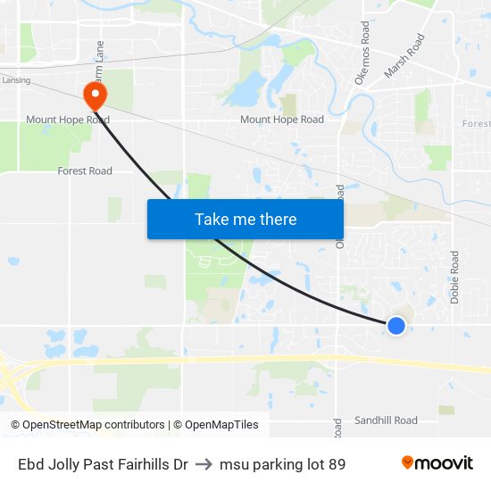 Ebd Jolly Past Fairhills Dr to msu parking lot 89 map