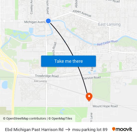 Ebd Michigan Past Harrison Rd to msu parking lot 89 map