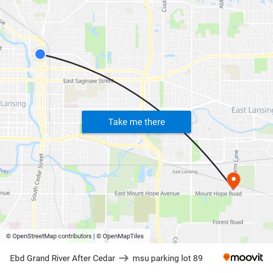 Ebd Grand River After Cedar to msu parking lot 89 map