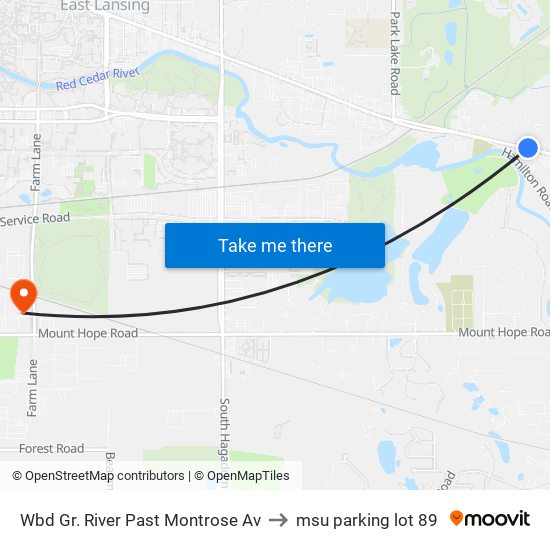 Wbd Gr. River Past Montrose Av to msu parking lot 89 map