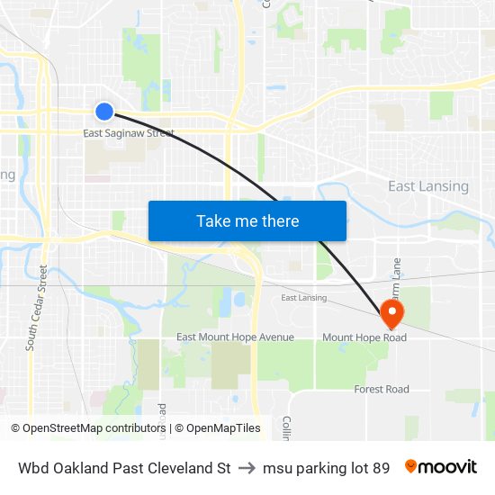 Wbd Oakland Past Cleveland St to msu parking lot 89 map