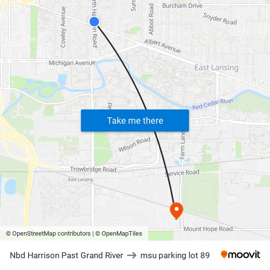 Nbd Harrison Past Grand River to msu parking lot 89 map