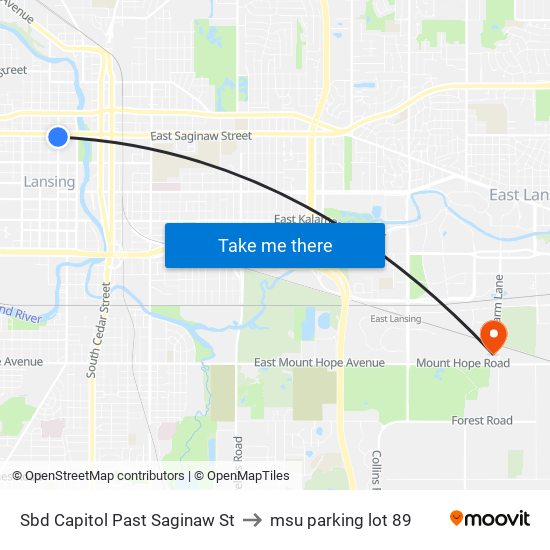 Sbd Capitol Past Saginaw St to msu parking lot 89 map