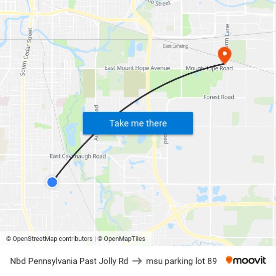 Nbd Pennsylvania Past Jolly Rd to msu parking lot 89 map