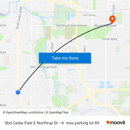 Sbd Cedar Past E Northrup St to msu parking lot 89 map