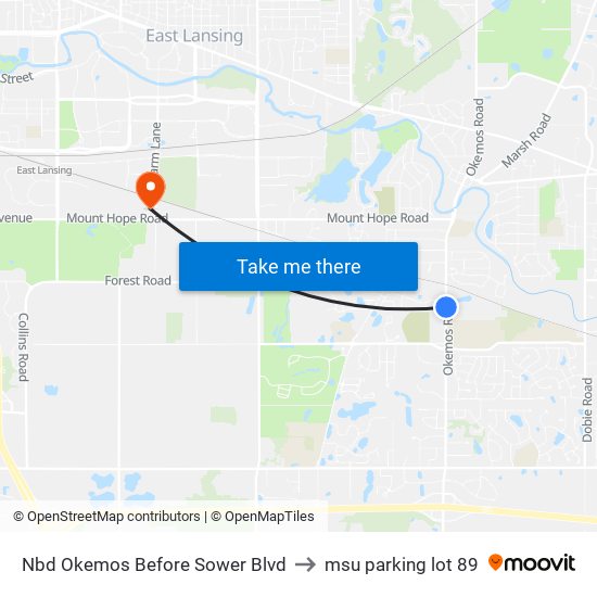 Nbd Okemos Before Sower Blvd to msu parking lot 89 map