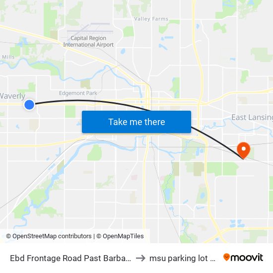Ebd Frontage Road Past Barbara to msu parking lot 89 map