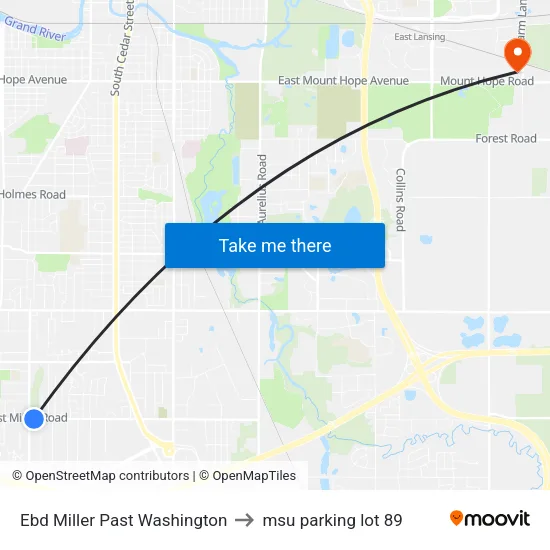 Ebd Miller Past Washington to msu parking lot 89 map