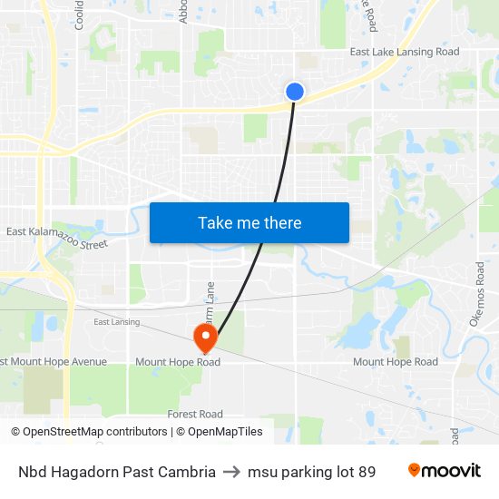 Nbd Hagadorn Past Cambria to msu parking lot 89 map