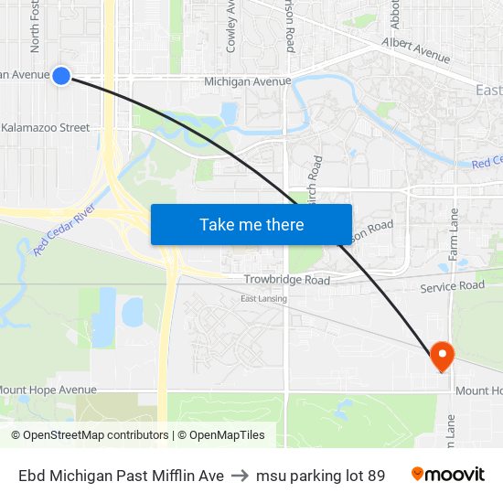 Ebd Michigan Past Mifflin Ave to msu parking lot 89 map