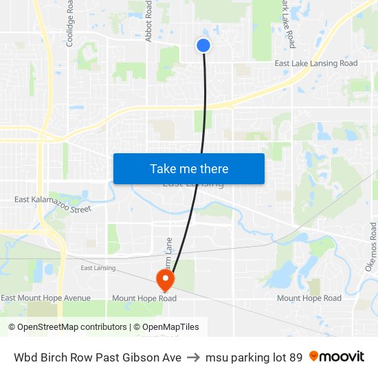 Wbd Birch Row Past Gibson Ave to msu parking lot 89 map