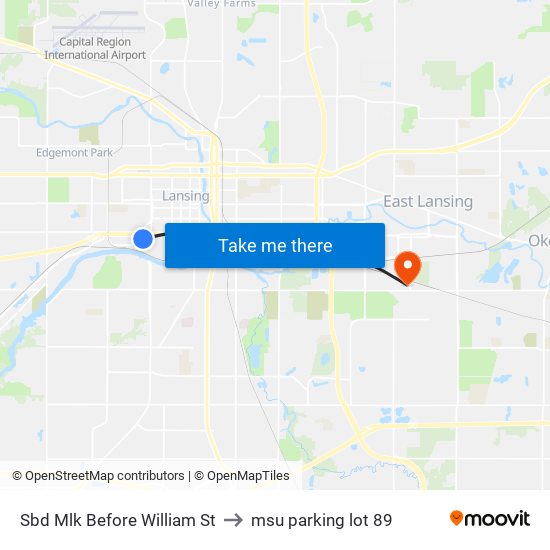 Sbd Mlk Before William St to msu parking lot 89 map