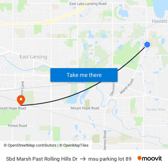 Sbd Marsh Past Rolling Hills Dr to msu parking lot 89 map