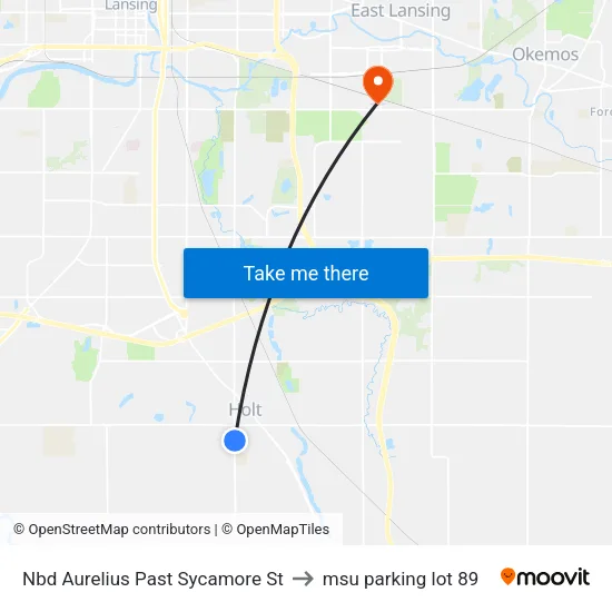 Nbd Aurelius Past Sycamore St to msu parking lot 89 map