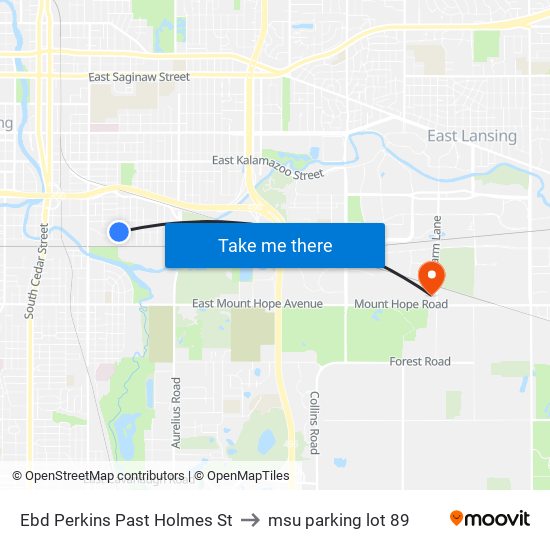 Ebd Perkins Past Holmes St to msu parking lot 89 map