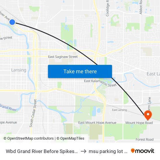 Wbd Grand River Before Spikes Ln to msu parking lot 89 map