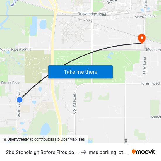 Sbd Stoneleigh Before Fireside Dr to msu parking lot 89 map