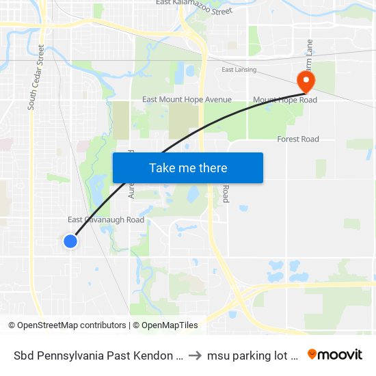 Sbd Pennsylvania Past Kendon Dr to msu parking lot 89 map