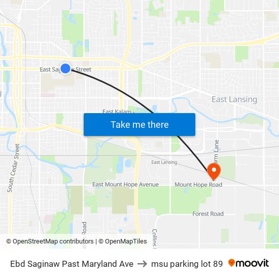 Ebd Saginaw Past Maryland Ave to msu parking lot 89 map