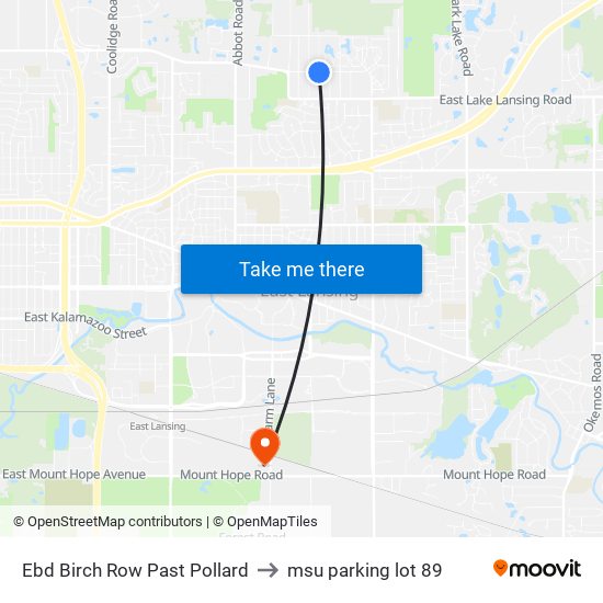 Ebd Birch Row Past Pollard to msu parking lot 89 map