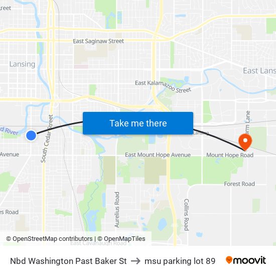 Nbd Washington Past Baker St to msu parking lot 89 map