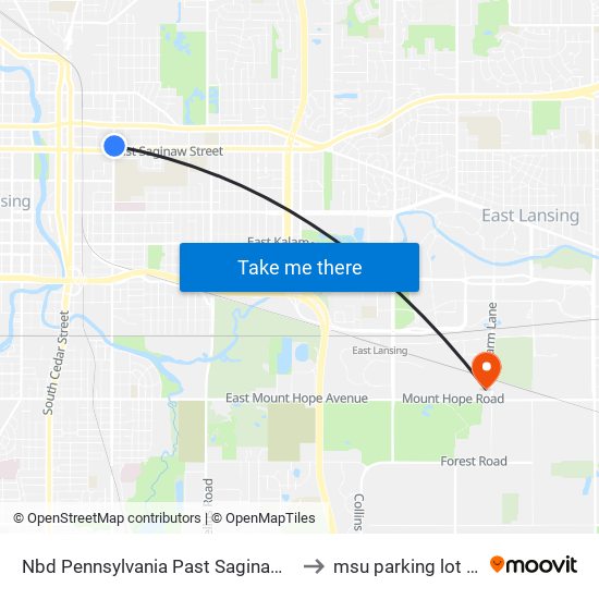 Nbd Pennsylvania Past Saginaw St to msu parking lot 89 map