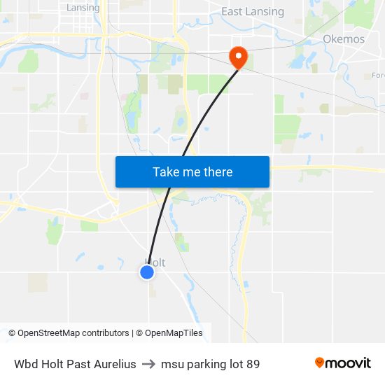 Wbd Holt Past Aurelius to msu parking lot 89 map