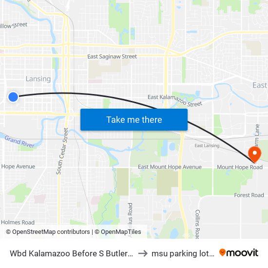 Wbd Kalamazoo Before S Butler Blvd to msu parking lot 89 map