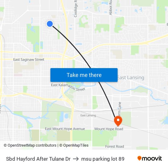 Sbd Hayford After Tulane Dr to msu parking lot 89 map