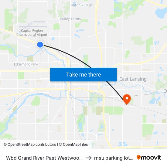 Wbd Grand River Past Westwood Av to msu parking lot 89 map