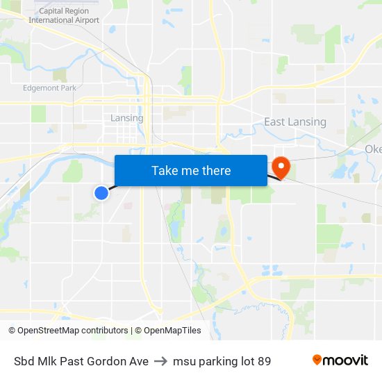 Sbd Mlk Past Gordon Ave to msu parking lot 89 map